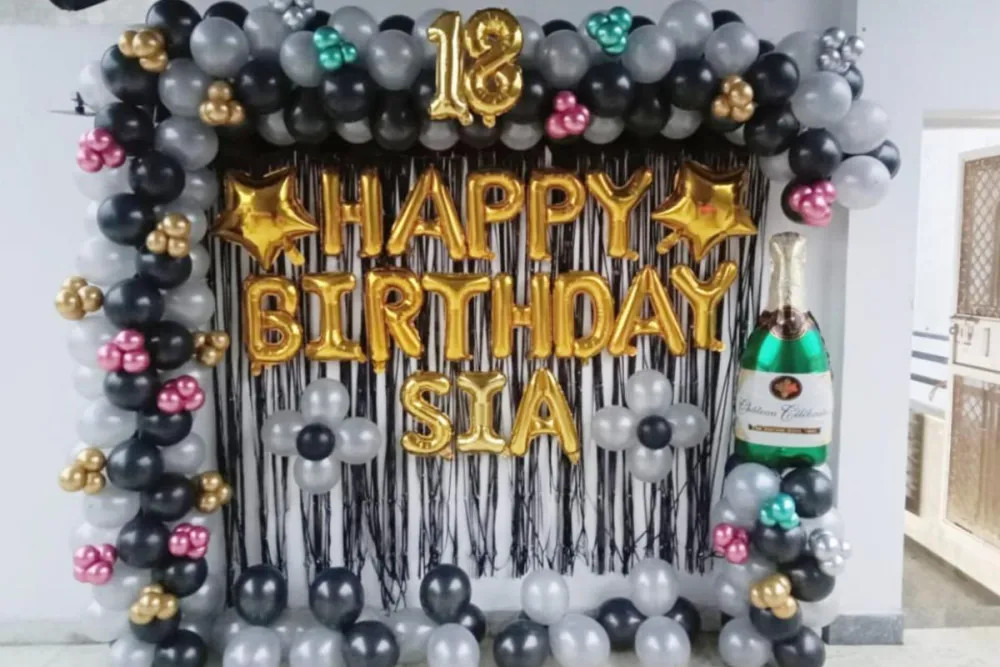 Silver Black Birthday Decor With Name